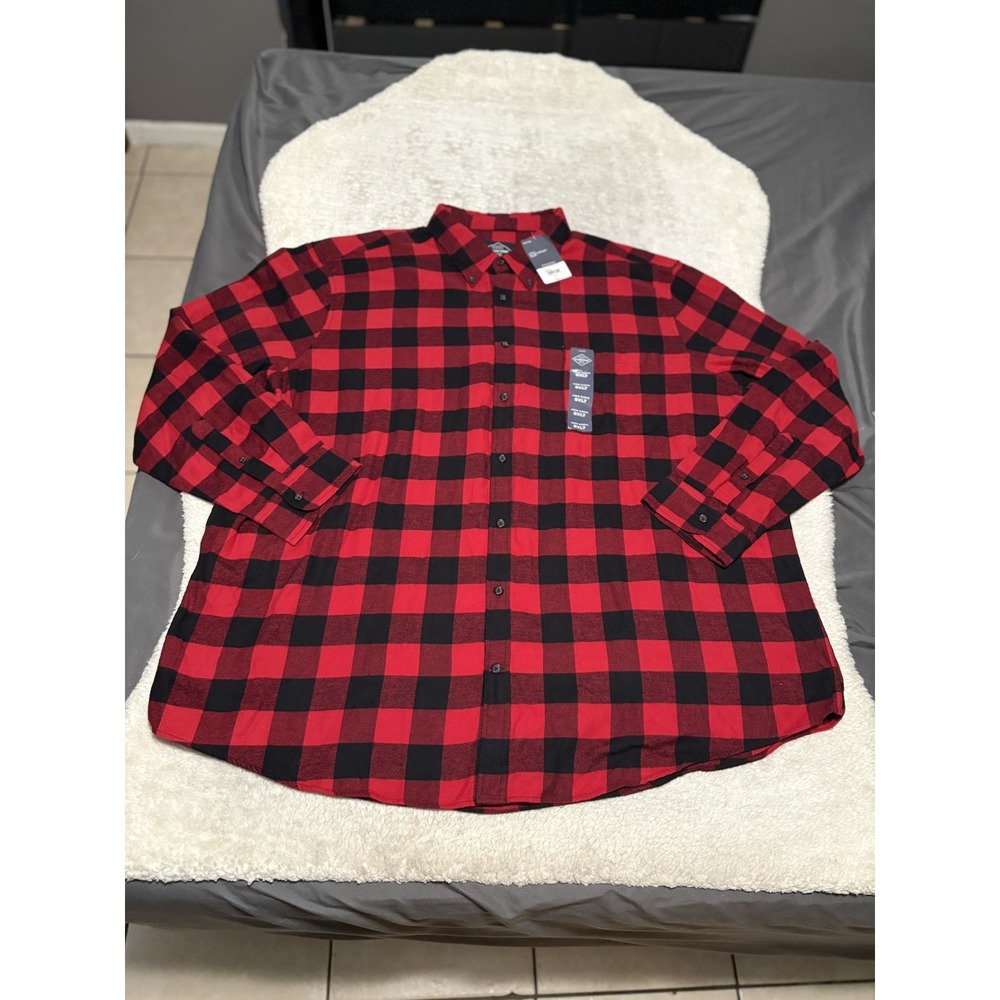 New St John's Bay Men's Button Down Buffalo Red Black Plaid Flannel Size 3XLT